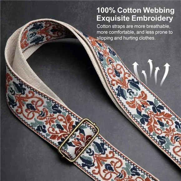 Jacquard embroidery guitar strap with leather ends adjustable for acoustic elect - Picture 3 of 7